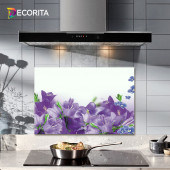 DECORITA Cam Ocak Arkası Koruyucu- Mor Çiçek - 1