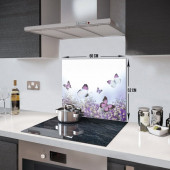 DECORITA Cam Ocak Arkası Koruyucu- Mor Çiçek Kelebek - 4