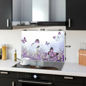 DECORITA Cam Ocak Arkası Koruyucu- Mor Çiçek Kelebek - 5