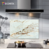 DECORITA Cam Ocak Arkası Koruyucu- Gold Detaylı Beyaz Mermer - 1