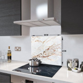 DECORITA Cam Ocak Arkası Koruyucu- Gold Detaylı Beyaz Mermer - 3