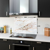 DECORITA Cam Ocak Arkası Koruyucu- Gold Detaylı Beyaz Mermer - 4