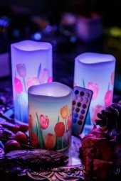 3lü Flowers Renk Değiştiren Kumandalı Led Mum Seti - 1