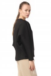 Kadın Siyah Oversize Bisiklet Yaka Basic Sweatsirht - 3