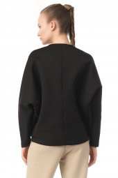 Kadın Siyah Oversize Bisiklet Yaka Basic Sweatsirht - 4