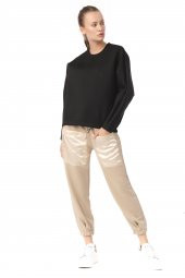 Kadın Siyah Oversize Bisiklet Yaka Basic Sweatsirht - 5
