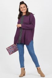 Büyük Beden Mor Salaş Önü Sim Detaylı Uzun Kol Bluz - 2