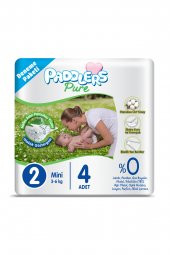 Paddlers Pure Bebek Bezi 2 Numara Mini 4 Adet ( 3-6 kg ) Deneme Paketi thumbnail 1