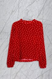 Kalp Baskılı Kadife Kırmızı Pijama Takımı - 3