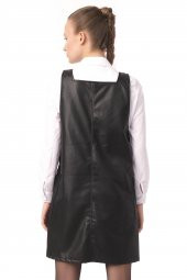 Kadın Cepli Kare Yaka Askılı Suni Deri Jile Elbise - 4