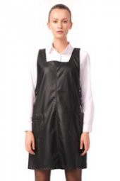 Kadın Cepli Kare Yaka Askılı Suni Deri Jile Elbise - 10