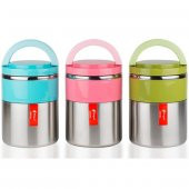 Çiftli Yemek Termosu - Sefer Tası - Inox - Penguen - Pembe (PNG-1302) - 1