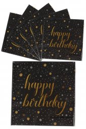 Kına Atölyesi Happy Britday Doğum Günü Peçetesi Siyah Gold 20 Adet - 1