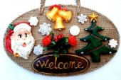 Welcome Yazılı Noel Babalı El Yapımı Yılbaşı Kapı Süsü - 1