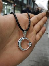 Deri İpli Ayyıldız Gümüş Kolye - 4