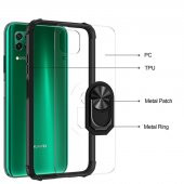 KNY Huawei P40 Lite Kılıf Renkli Silikon Kenarlı Yüzüklü Manyetik Mola Kapak Kırmızı - 3