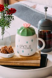 Kaşıklı Seramik Cactus Kupa Bardağı (3) - 2
