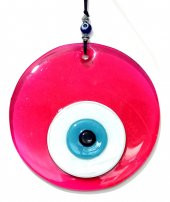 Şeffaf Pembe El Yapımı Cam Nazar Boncuklu Duvar Dekoru - 1