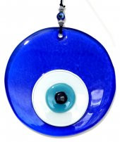 Şeffaf Mavi El Yapımı Cam Nazar Boncuğu Duvar Süsü Hediyelik Eşya thumbnail 1