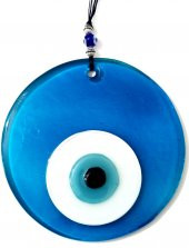 Şeffaf Turkuaz El Yapımı Nazar Boncuklu Cam Duvar Süsü thumbnail 1