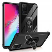 KNY Samsung Galaxy S20 Ultra Kılıf Silikon Kenarlı Renkli Yüzüklü Mola Kapak Kırmızı - 5