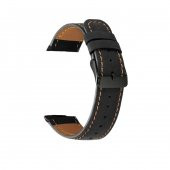 KNY Samsung Galaxy Gear S3 46mm (22mm) İçin Dikişli Suni Deri Kayış-Kordon Siyah - 1