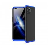 KNY OPPO Reno 4 Lite Kılıf 3 parça 360 Zore Ays Kapak Siyah - Mavi - 1