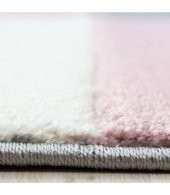 Modern Desenli Oymalı Halı Kareli ve Çizgili Gri Pembe - 2