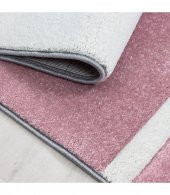Modern Desenli Oymalı Halı Kareli ve Çizgili Gri Pembe - 4