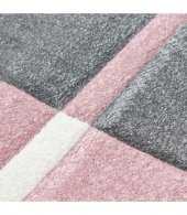 Modern Desenli Oymalı Halı Kareli ve Çizgili Gri Pembe - 3