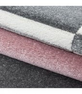 Modern Desenli Oymalı Halı Kareli ve Çizgili Gri Pembe - 5