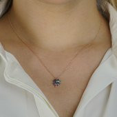 Mistik Topaz Taşlı Yonca Gümüş Kolye Kalp Detaylı Rose Renk thumbnail 2