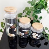 3 Boy Bambu Kapaklı Cam Kavanoz ,3lü Baharat Kavanozu - 1