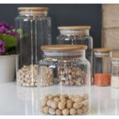 3 Boy Bambu Kapaklı Cam Kavanoz ,3lü Baharat Kavanozu - 3