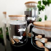 3 Boy Bambu Kapaklı Cam Kavanoz ,3lü Baharat Kavanozu - 6