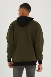 Trair Erkek Yazı Desenli Cepli Kapşonlu Oversize Sweatshirt - 5