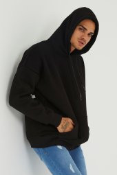 Trair Erkek Siyah Cepli Arka Yazılı Kapşonlu Sweatshirt - 1