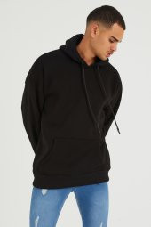 Trair Erkek Siyah Cepli Arka Yazılı Kapşonlu Sweatshirt - 3