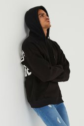 Trair Erkek Siyah Cepli Arka Yazılı Kapşonlu Sweatshirt - 5
