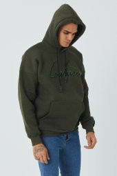 Trair Erkek Önü Yazı Nakışlı Cepli Kapşonlu Sweatshirt - 3