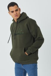 Trair Erkek Önü Yazı Nakışlı Cepli Kapşonlu Sweatshirt - 5