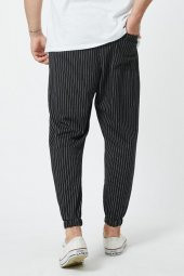 Trair Erkek Siyah Çizgi Desenli Cepli Jogger Eşofman - 1