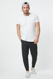 Trair Erkek Siyah Çizgi Desenli Cepli Jogger Eşofman - 2