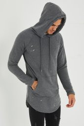 Trair Erkek Delikli Cepli Kapşonlu Oversize Sweatshirt - 6