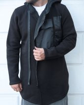 Trair Erkek Siyah Fermuarlı Ön Cepli Kapşonlu Salaş Panço - 1