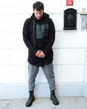 Trair Erkek Siyah Fermuarlı Ön Cepli Kapşonlu Salaş Panço - 3