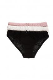 Kadın Dantelli Slip 3lü Paket Külot Pudra-Ekru-Siyah - 1