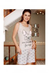 9515 Kadın Pijama Pamuklu  Kalın Askı Şort 2li Tk. - 1