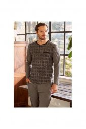 Erkek Gri Uzun Kollu Pijama Takımı Ese27090 - 1