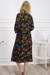 Kadın Lotus Lacivert  Gecelik Sabahlık Takım - 3